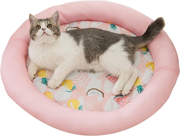 HKM-9478205 Cooling Dog Bed - Soft Summer Ice Pet Cushion, Round Breathable Mat with Waterproof Cover and Non-Slip Bottom, Washable Design