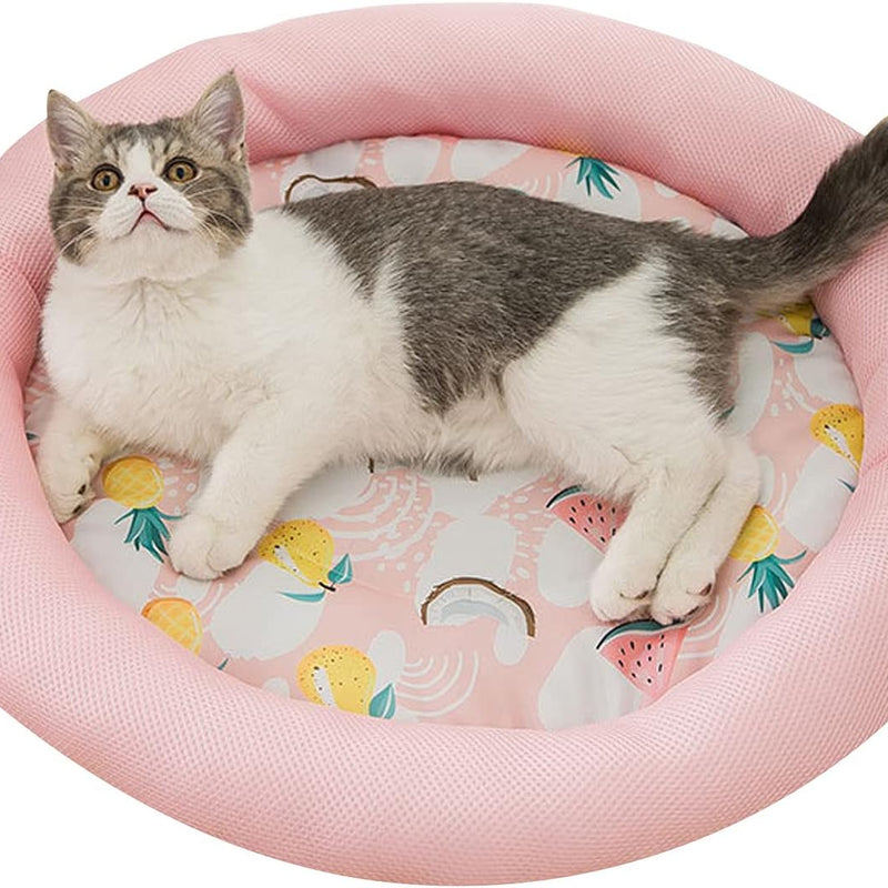 HKM-9478205 Cooling Dog Bed - Soft Summer Ice Pet Cushion, Round Breathable Mat with Waterproof Cover and Non-Slip Bottom, Washable Design