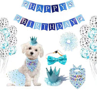 HKM-9478333 Pet Birthday Party Decoration Set with Cartoon Design - Includes Saliva Towel, Balloons, Hat, Bow Tie, and Skirt