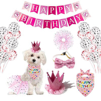 HKM-9478333 Pet Birthday Party Decoration Set with Cartoon Design - Includes Saliva Towel, Balloons, Hat, Bow Tie, and Skirt