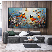 HKM-947859 Hand Painted Kawaii Magpie Oil Painting on Canvas for Modern Living Room Decor