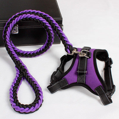 HKM-9480509 Reflective Nylon Dog Harness and Leash Set for Medium to Large Dogs - Padded and Safe for Travel