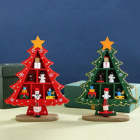 HKM-948051 Mini Wooden Christmas Tree Decorative Ornaments in Green and Red - 14x5.5x18.5CM