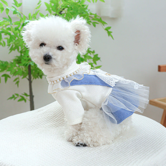 HKM-9481277 Pet Dress with Pearl Lace for Dogs and Cats - Stylish Casual Clothing in Various Sizes