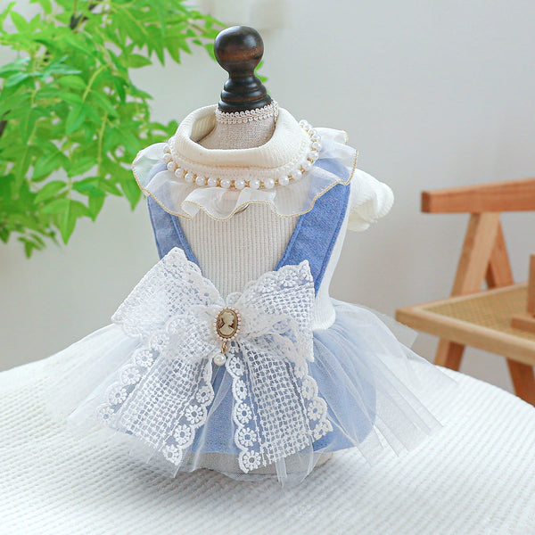 HKM-9481277 Pet Dress with Pearl Lace for Dogs and Cats - Stylish Casual Clothing in Various Sizes