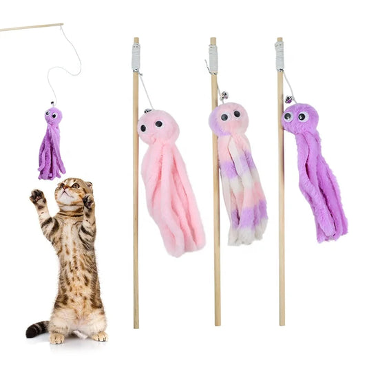 HKM-948435 Interactive Cat Teaser Wand Toy with Plush and Ribbon, 40cm