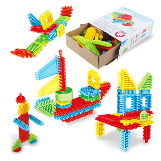 HKM-948499 Colorful Bristle Building Blocks Set - 30 Piece Construction Stacking Toy for Ages 3 and Up