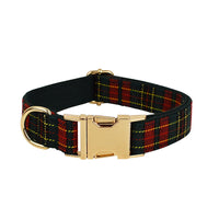 HKM-9486269 Plaid Christmas Dog Collar and Leash Set with Bow and Vest ¨C Green Background for Festive Pets