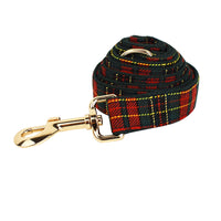 HKM-9486269 Plaid Christmas Dog Collar and Leash Set with Bow and Vest ¨C Green Background for Festive Pets