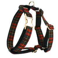 HKM-9486269 Plaid Christmas Dog Collar and Leash Set with Bow and Vest ¨C Green Background for Festive Pets
