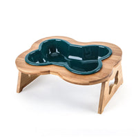 HKM-9486653 Ceramic Anti-Overturning Large Pet Bowl for Dogs and Cats with Wooden Rack