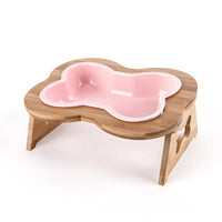 HKM-9486653 Ceramic Anti-Overturning Large Pet Bowl for Dogs and Cats with Wooden Rack