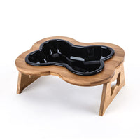 HKM-9486653 Ceramic Anti-Overturning Large Pet Bowl for Dogs and Cats with Wooden Rack