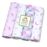 HKM-948755 Organic Cotton Receiving Blankets Set - 4 Soft Flannel Designs, 30"x30" Each, Ideal for Swaddling and Burp Cloths