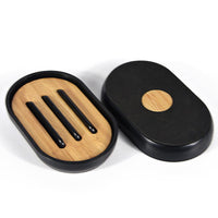 HKM-948819 Single Layer Modern Bathroom Soap Box - Nan Bamboo + ABS, Non-Perforated Drain Shelf, Available in Black and White