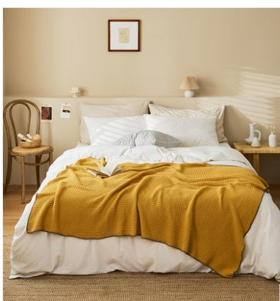 HKM-949075 Cozy Cotton Waffle Knitted Blanket for Office Naps - 130x160CM, Available in Multiple Colors