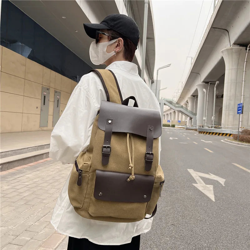 HKM-949139 Vintage Canvas Backpack with Zipper Closure for Business and Travel, Personalised Design, Durable Polyester Lining
