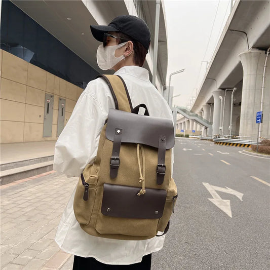 HKM-949139 Vintage Canvas Backpack with Zipper Closure for Business and Travel, Personalised Design, Durable Polyester Lining