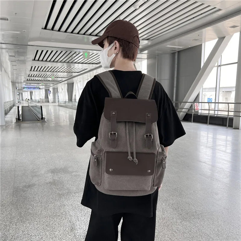 HKM-949139 Vintage Canvas Backpack with Zipper Closure for Business and Travel, Personalised Design, Durable Polyester Lining