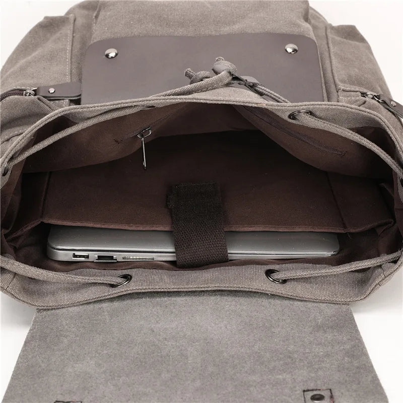 HKM-949139 Vintage Canvas Backpack with Zipper Closure for Business and Travel, Personalised Design, Durable Polyester Lining