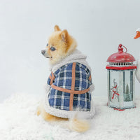 HKM-9491901 Warm Lamb Velvet Plaid Outerwear for Dogs in Blue, Black, and Khaki - Autumn and Winter Styles