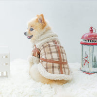 HKM-9491901 Warm Lamb Velvet Plaid Outerwear for Dogs in Blue, Black, and Khaki - Autumn and Winter Styles