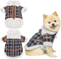 HKM-9491901 Warm Lamb Velvet Plaid Outerwear for Dogs in Blue, Black, and Khaki - Autumn and Winter Styles