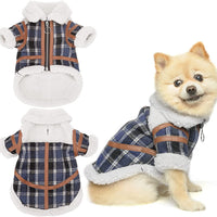 HKM-9491901 Warm Lamb Velvet Plaid Outerwear for Dogs in Blue, Black, and Khaki - Autumn and Winter Styles