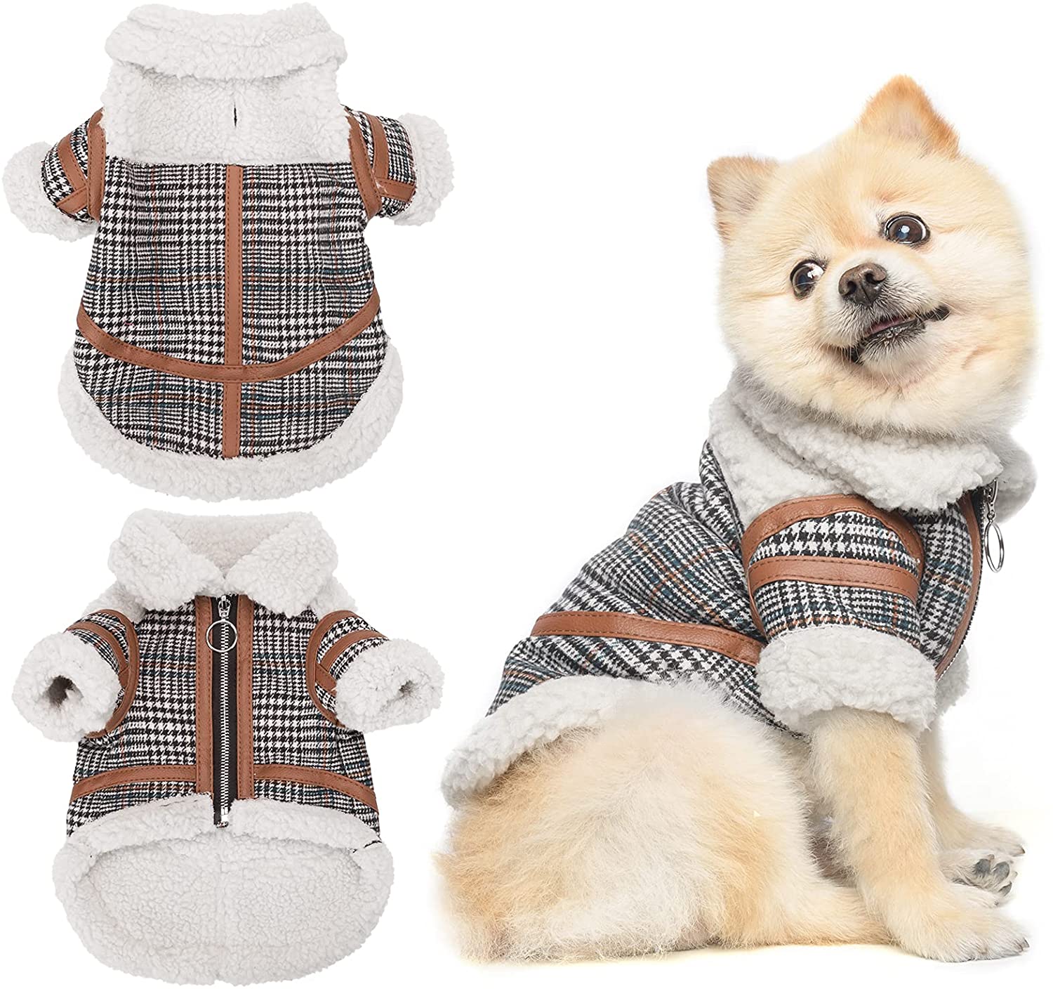 HKM-9491901 Warm Lamb Velvet Plaid Outerwear for Dogs in Blue, Black, and Khaki - Autumn and Winter Styles