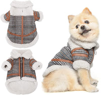 HKM-9491901 Warm Lamb Velvet Plaid Outerwear for Dogs in Blue, Black, and Khaki - Autumn and Winter Styles