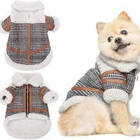 HKM-9491901 Warm Lamb Velvet Plaid Outerwear for Dogs in Blue, Black, and Khaki - Autumn and Winter Styles