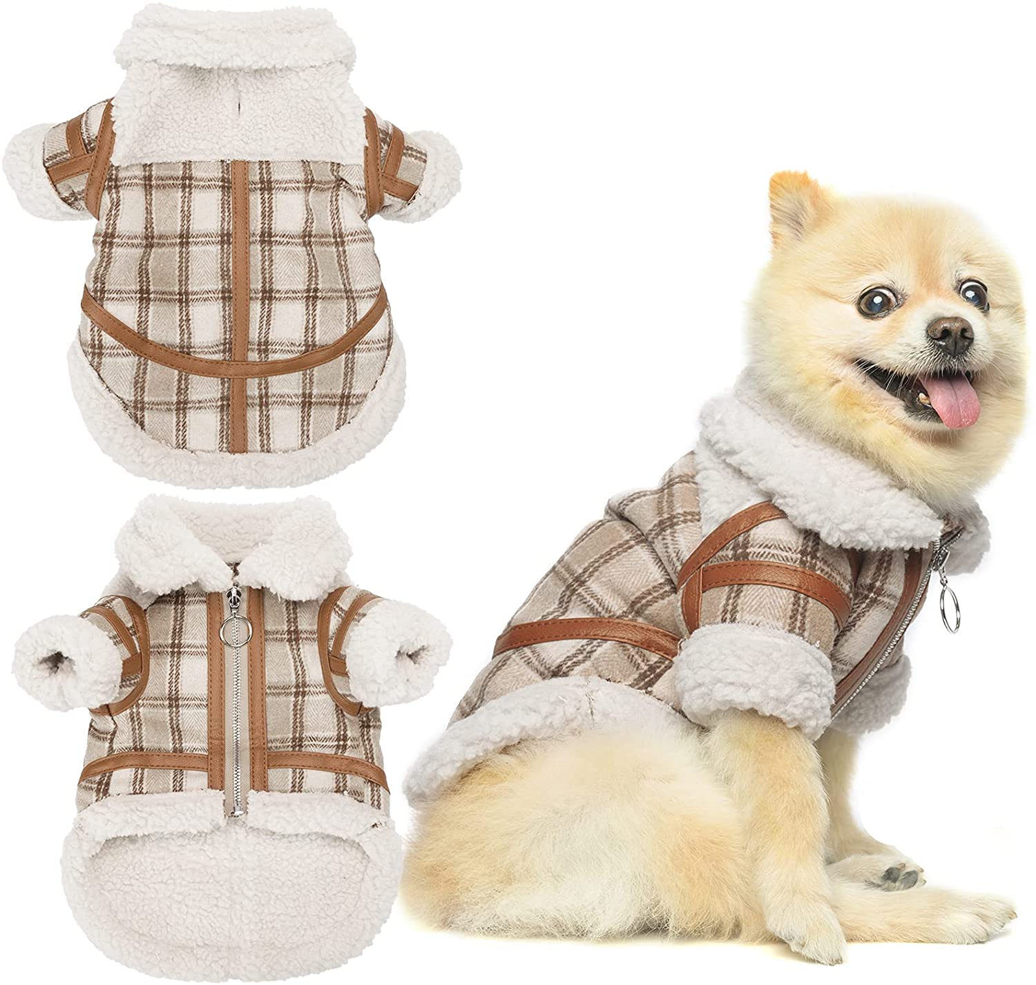 HKM-9491901 Warm Lamb Velvet Plaid Outerwear for Dogs in Blue, Black, and Khaki - Autumn and Winter Styles