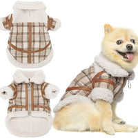 HKM-9491901 Warm Lamb Velvet Plaid Outerwear for Dogs in Blue, Black, and Khaki - Autumn and Winter Styles