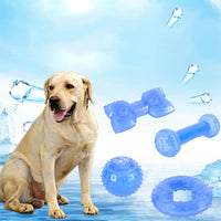 HKM-9493053 Cool Bite Toy for Dogs - TPR Ice Bone, Dumbbell, Ball, and Donut Designs, Blue