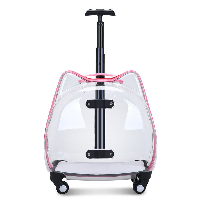 HKM-9494461 Portable Cat and Dog Trolley Bag with Transparent Bubble Box - Medium Soft Acrylic Polyester, Multiple Colors Available