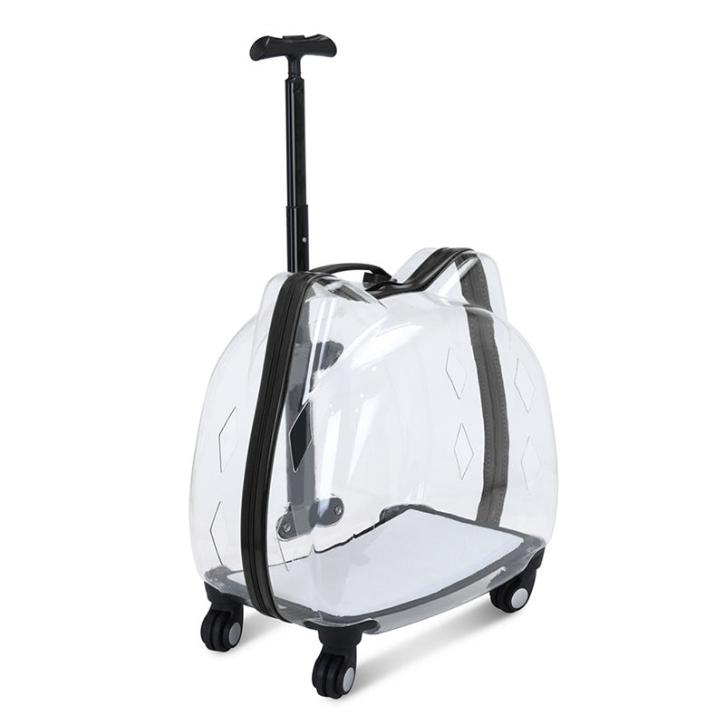HKM-9494461 Portable Cat and Dog Trolley Bag with Transparent Bubble Box - Medium Soft Acrylic Polyester, Multiple Colors Available