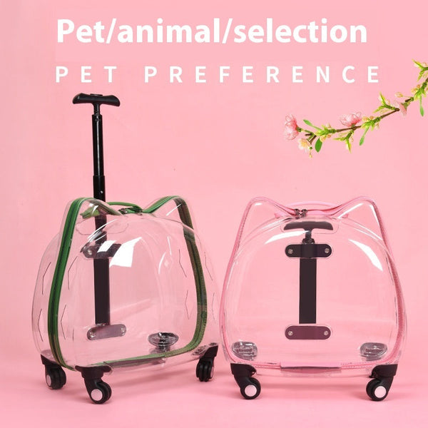 HKM-9494461 Portable Cat and Dog Trolley Bag with Transparent Bubble Box - Medium Soft Acrylic Polyester, Multiple Colors Available