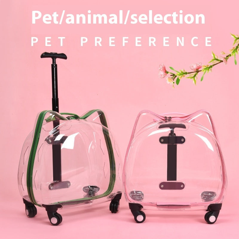 HKM-9494461 Portable Cat and Dog Trolley Bag with Transparent Bubble Box - Medium Soft Acrylic Polyester, Multiple Colors Available
