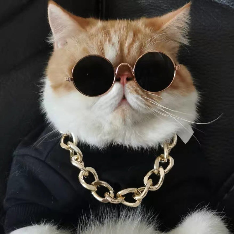 HKM-949587 Plaid Cat Lion Headgear with Sunglasses - Cute Photo Prop for Pets