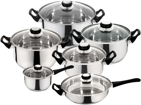 HKM-949779 Modern Stainless Steel Kitchenware Set with Induction-Compatible Glass Bottom Cookware