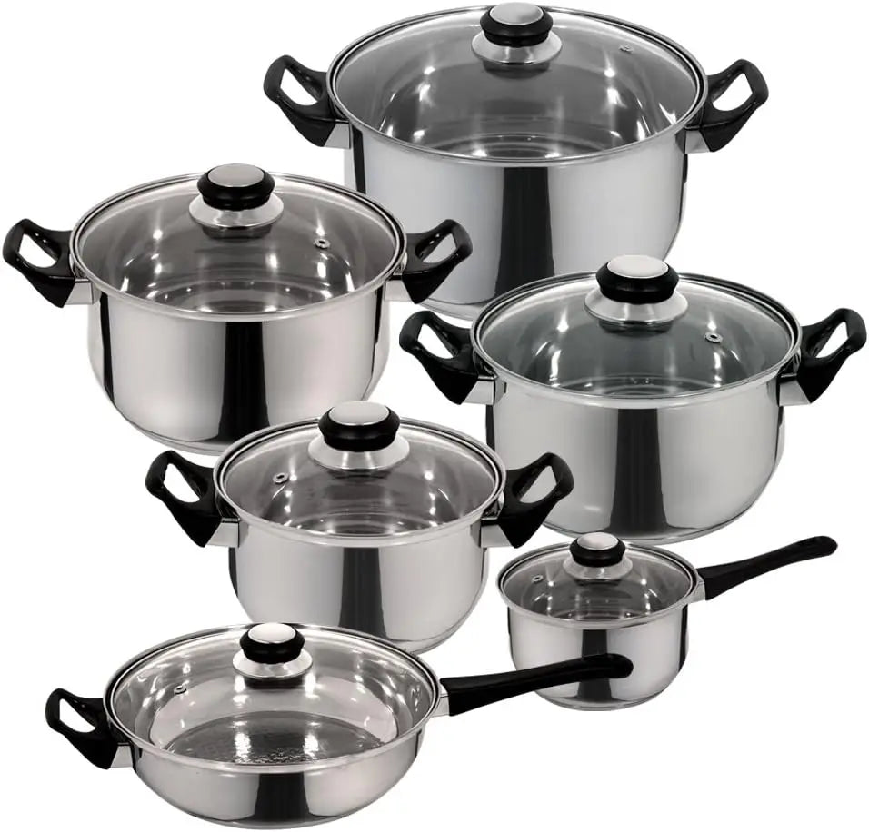 HKM-949779 Modern Stainless Steel Kitchenware Set with Induction-Compatible Glass Bottom Cookware