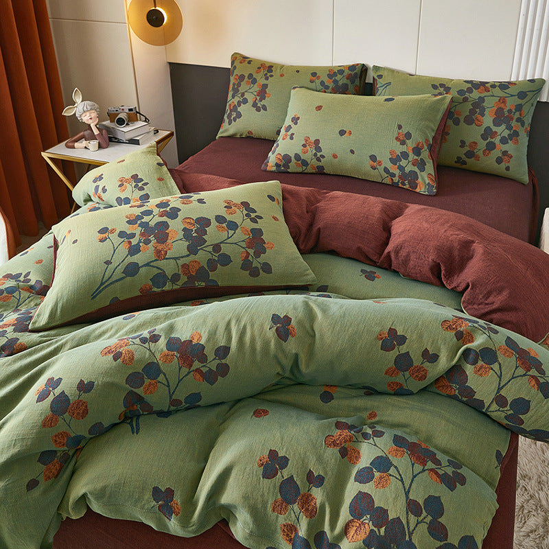 HKM-949907 Luxurious Class A Cotton Quilt Cover and Pillowcases Set in Autumn Leaves Red, 220x240cm