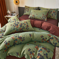 HKM-949907 Luxurious Class A Cotton Quilt Cover and Pillowcases Set in Autumn Leaves Red, 220x240cm