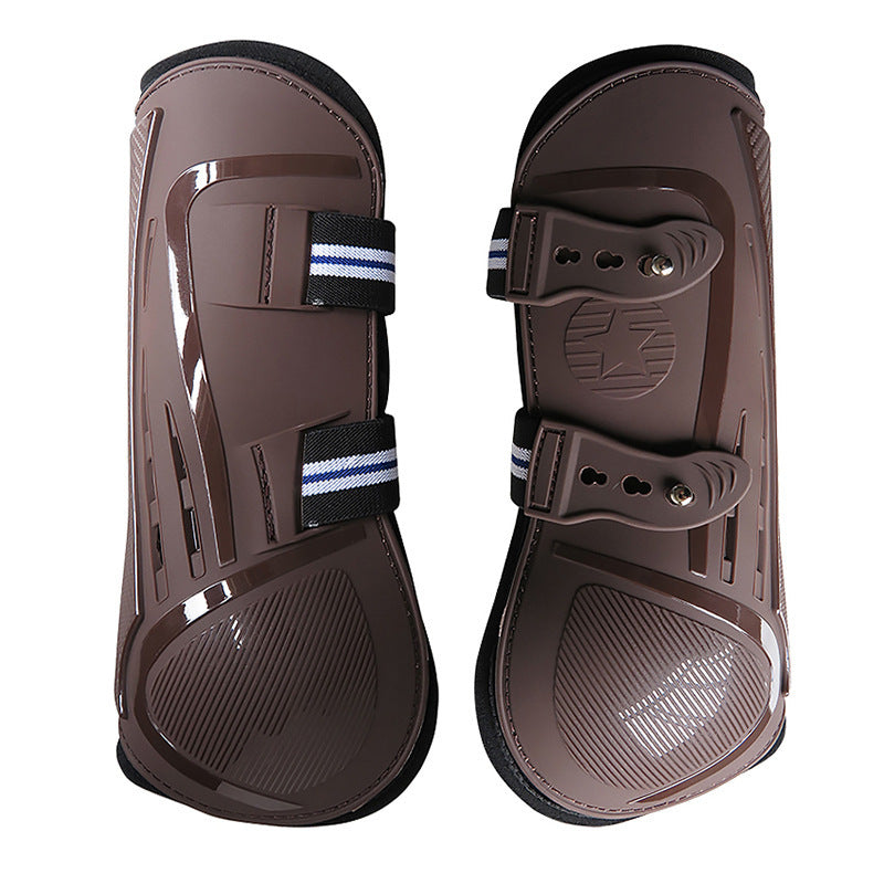 HKM-9499453 No 9 Color Barrier Horse Leg Guards - PU Hard Shell with Breathable Neoprene and Air Holes (4-Piece Set)