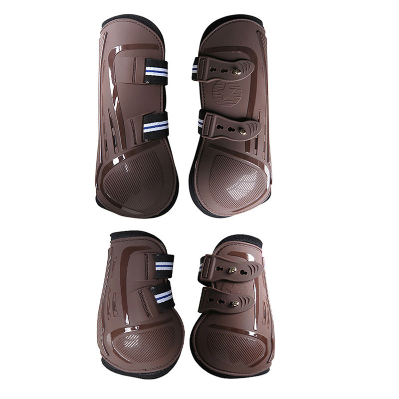 HKM-9499453 No 9 Color Barrier Horse Leg Guards - PU Hard Shell with Breathable Neoprene and Air Holes (4-Piece Set)
