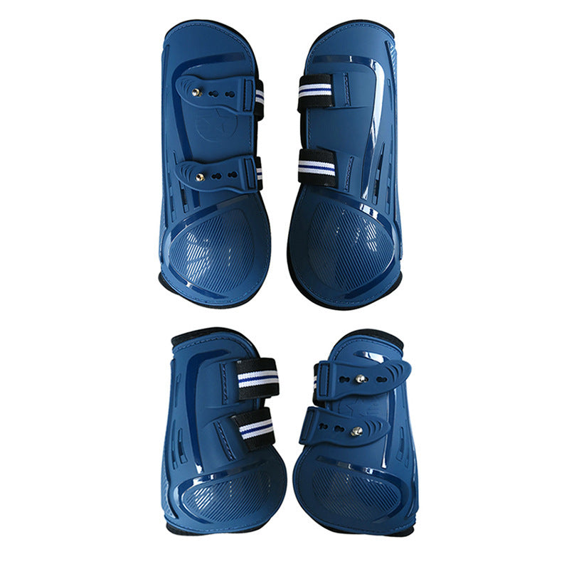 HKM-9499453 No 9 Color Barrier Horse Leg Guards - PU Hard Shell with Breathable Neoprene and Air Holes (4-Piece Set)
