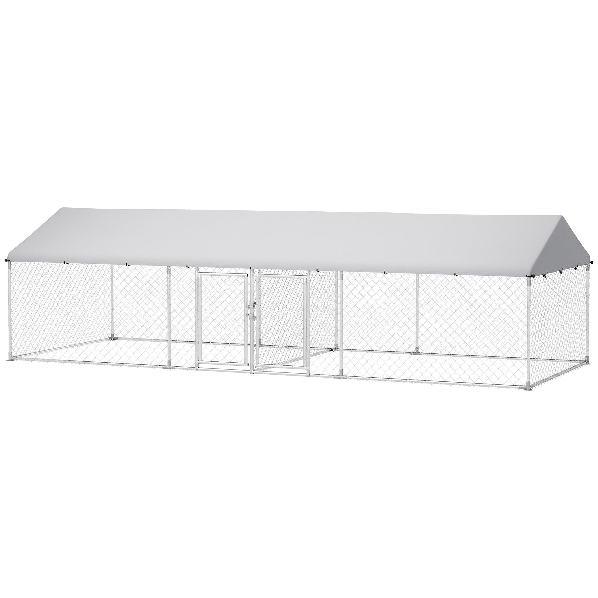 HKM-9501629 Two-Room Outdoor Dog Kennel with Waterproof Roof, Secure Design, Large Play Area 19.7' x 7.5' x 5.2'