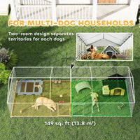 HKM-9501629 Two-Room Outdoor Dog Kennel with Waterproof Roof, Secure Design, Large Play Area 19.7' x 7.5' x 5.2'