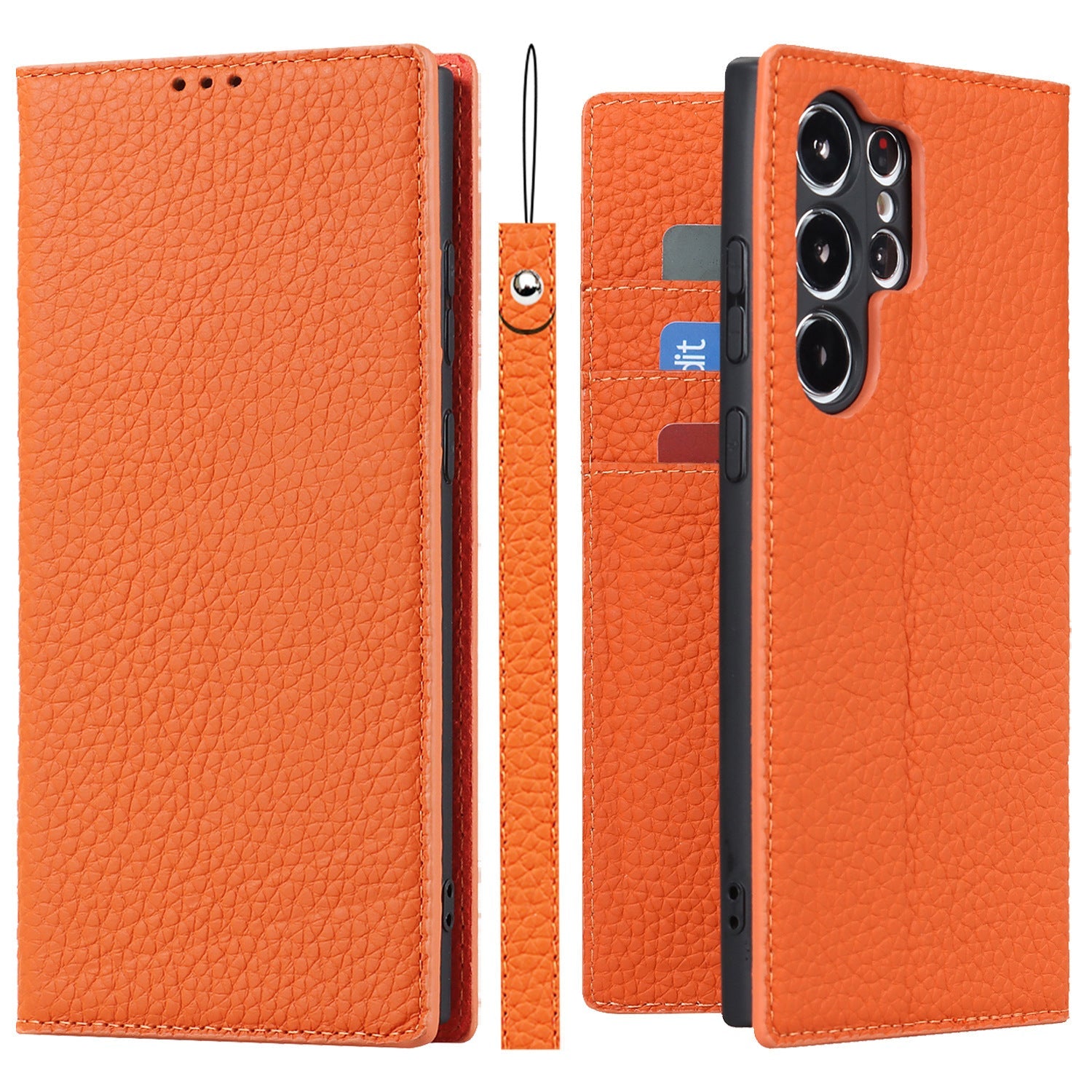 HKM-950163 Genuine Leather Flip Case with Card Holder for Samsung S25 Ultra - Multiple Color Options Available