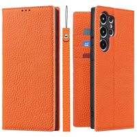 HKM-950163 Genuine Leather Flip Case with Card Holder for Samsung S25 Ultra - Multiple Color Options Available